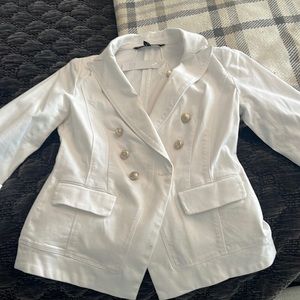 White blazer, size 6c cotton blend, washable, double breasted, silver buttons